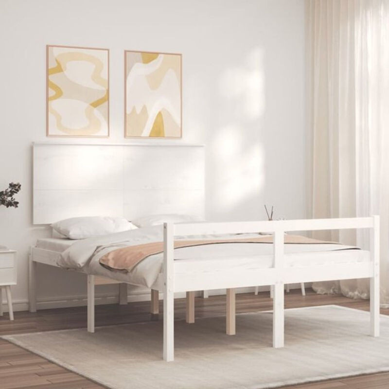 vidaxl Seniorenbett aus Massivholz mit Kopfteil in Weiß, B/T/H: 120 x 200 cm - Bild 1