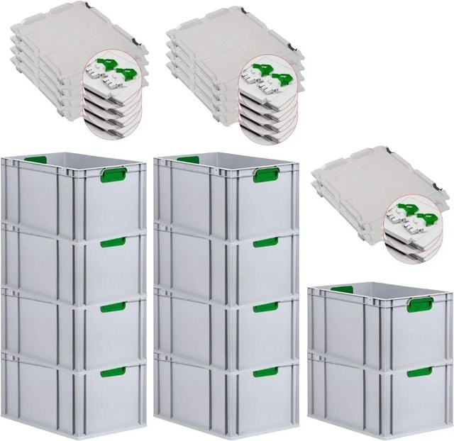 PROREGAL Spar Set 10x Eurobox Nextgen Color mit Scharnierdeckel und Schiebeschnappverschlüssen in Grün, H x B x T: 32 x 40 x 60 cm - Bild 1