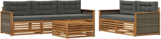 vidaXL Outdoor-Sofagarnitur aus Akazienholz mit Kissen in Anthrazit und Natur - Bild 1