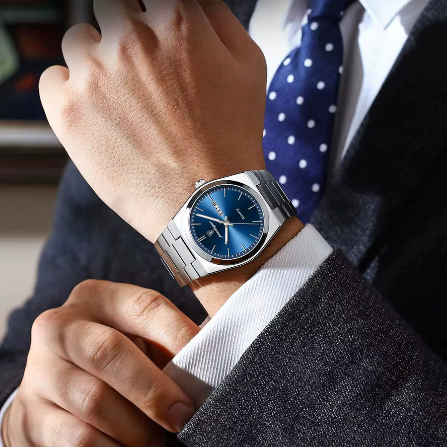 POEDAGAR Armbanduhr Edelstahl, Quarz, Herren, Blau, Datum, Wochentag - Bild 6