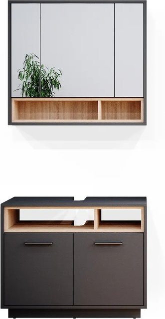 Vicco Badmöbel Beatrice 2er Set aus Spiegelschrank und Unterschrank in Anthrazit - Bild 2