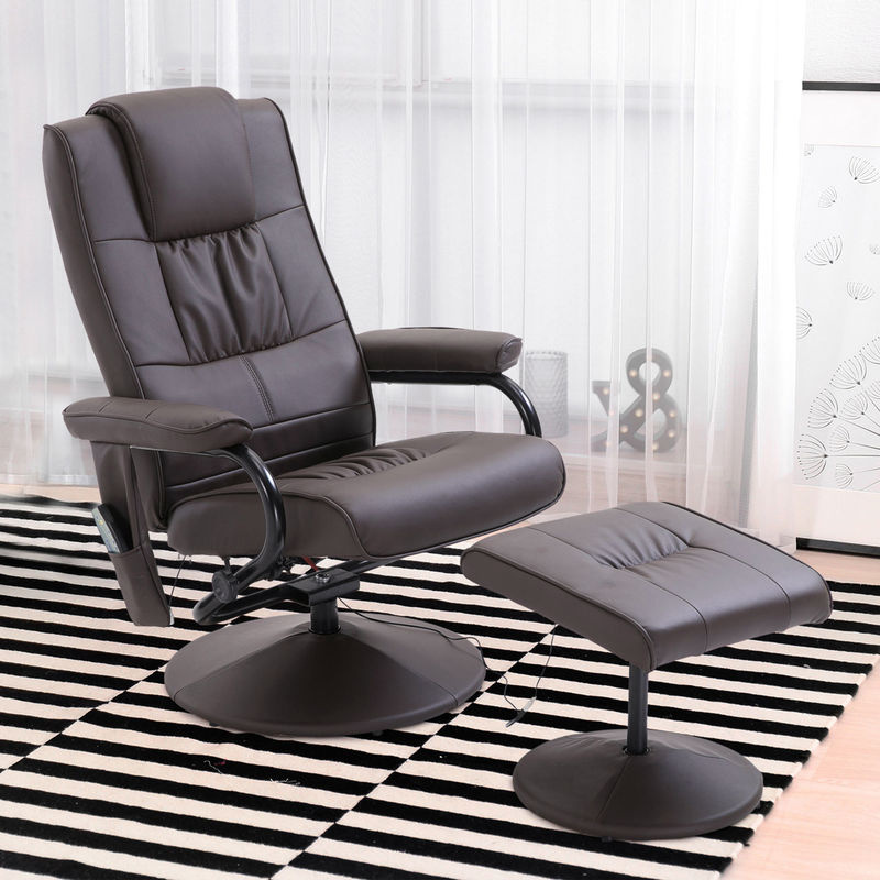 HOMCOM Massagesessel mit Hocker, drehbarer Relaxsessel mit Massagefunktion und Liegefunktion, elektrischer Fernsehsessel aus Kunstleder, Braun - Bild 2