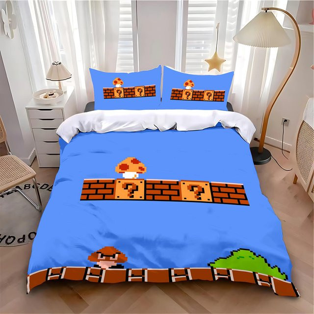 Bettwäsche Set Mario mit Bettbezug und Kissenbezügen in Blau, 3-teilig, B/H: 200 x 230 cm - Bild 1