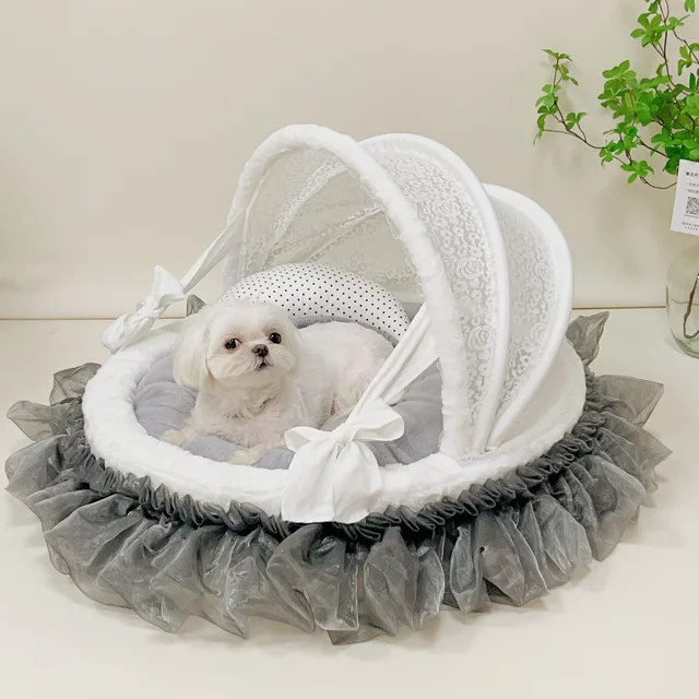 DUTRIEUX Haustierwiegenbett Höhlenbett für Katzen und kleine bis mittelgroße Hunde, Weiß, Textil, abnehmbarer Bezug - Bild 1