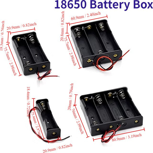 18650 Lithium-Batterie Halter Box mit Kabel in Schwarz aus Kunststoff für 1 bis 4 Batterien - Bild 1
