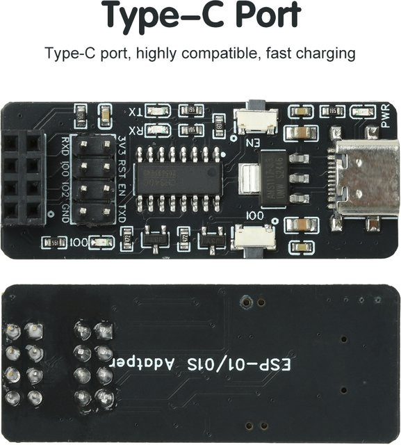 Aideepen ESP-01/01S ESP8266 Seriell zu WiFi Adaptermodul mit USB-C Schnittstelle, transparent/schwarz - Bild 1
