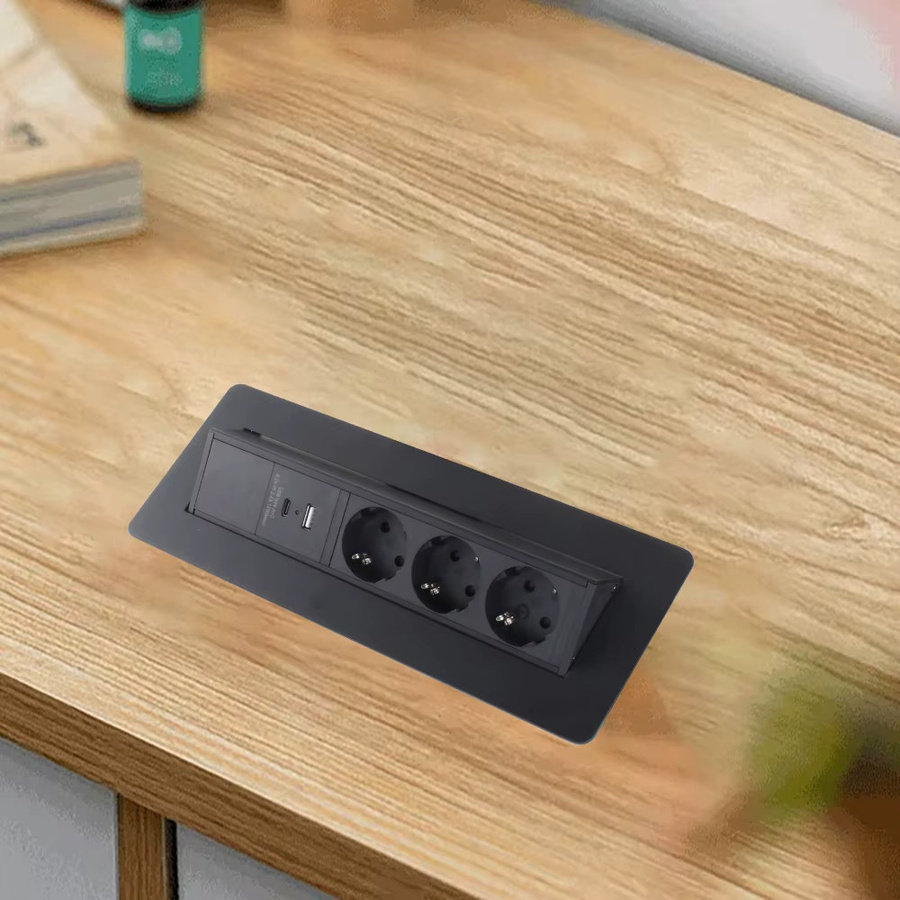 ANSSIN Pop-up-Schreibtischsteckdose aus Aluminiumlegierung mit USB und Typ-C, Schwarz - Bild 2