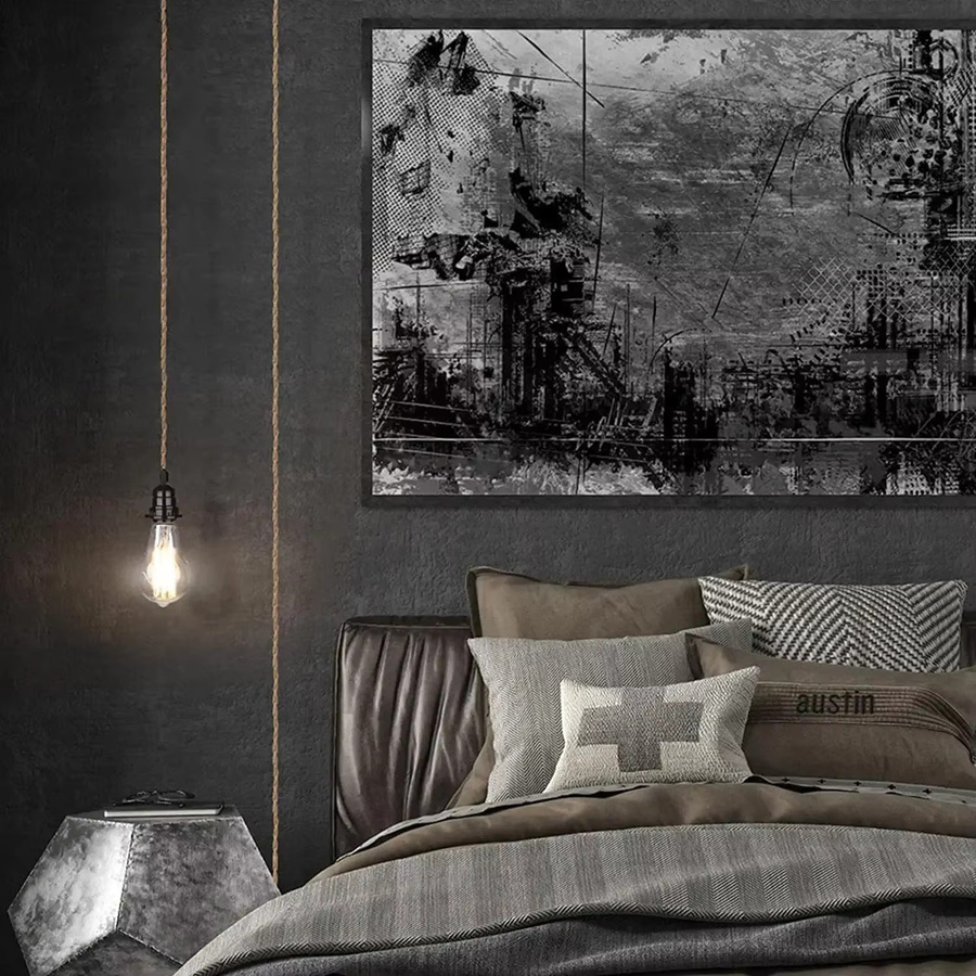 L-MANG Industrielle Retro-Pendelleuchte mit Hanfschnur und E27 Lampenfassung in Braun und Schwarz - Bild 2