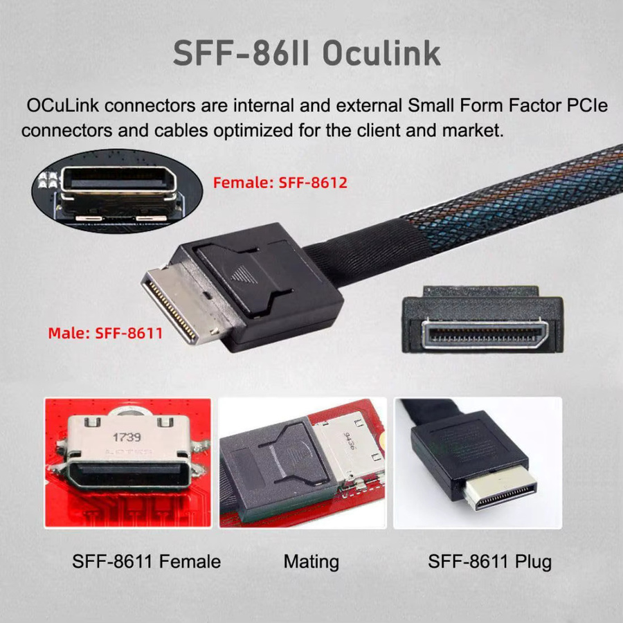 JoniSerl Oculink Adapterkabel SFF-8611 mit Linkswinkel zur Verbindung von Server-Array-Karten, Motherboard und Backplane - Bild 3