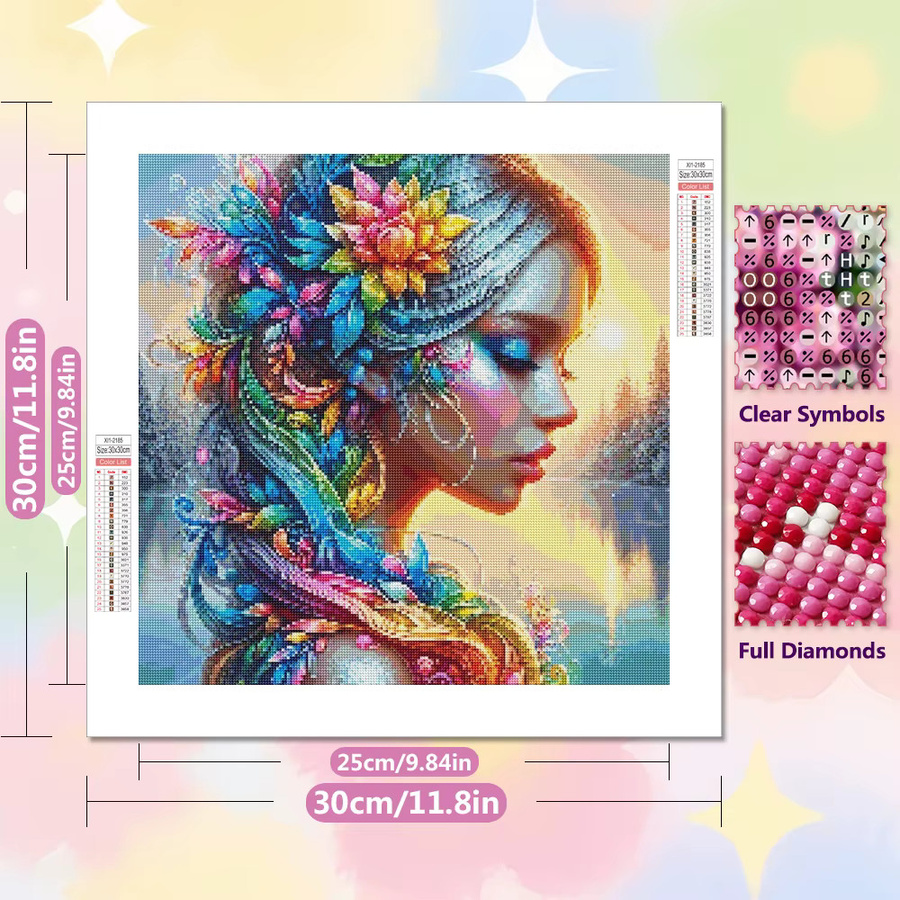EverShine DIY Diamant Mosaik Set Porträt mit Blumen Motiv, 5D Diamant Kunst Malerei Kit mit vollen Bohrern, Mehrfarbig, B/H: 20 x 20 cm - Bild 2
