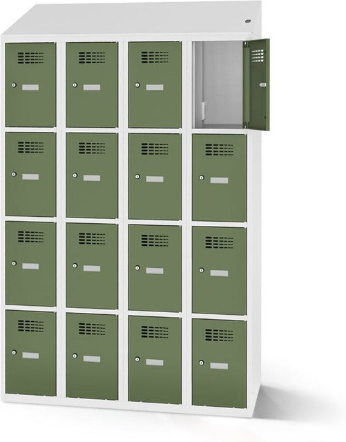 rotstahl Fächerschrank mit Ladefunktion und 16 Fächern in Hellgrün, Korpus Lichtgrau, B: 120 cm, H: 200 cm - Bild 1