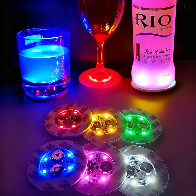YEAHUIWIN LED Untersetzer RGB Licht für Weinflaschen in Blau, 10 Stück - Bild 1