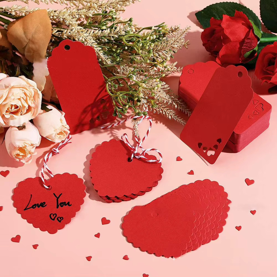 50 Stück Kraftpapier Hängeetiketten für Valentinstag und Geburtstag in Braun und Rot inklusive Schnur - Bild 2