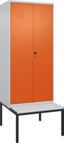 C+P PSA Doppel-Spind Classic PLUS Sitzbank mit 2 Abteilen und Kunststoff-Sitzfläche, Farbe: Grau/Orange, B/T/H: 212 x 80 x 81,5 cm - Bild 1