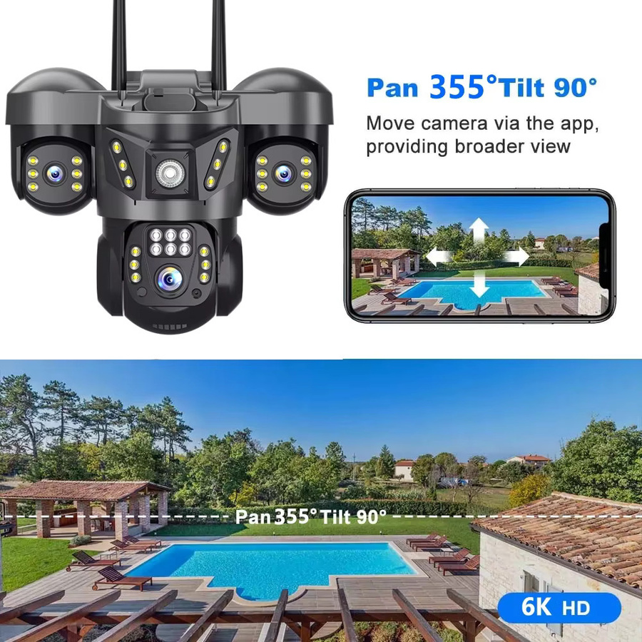 V380 4G SIM Überwachungskamera für den Außenbereich mit drei Objektiven, 15 MP, IP-Kamera mit automatischer Verfolgung, Nachtsicht, Vollfarb-Nachtsicht und Bewegungserkennung, wasserdicht, Farbe: Schwarz - Bild 3