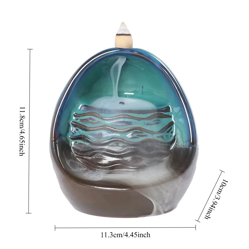 MINIDEAL Keramik LED Räucherstäbchenhalter Wasserfall mit 20 Räucherkegeln als Aromatherapie Ornament zur Wohndekoration - Bild 2