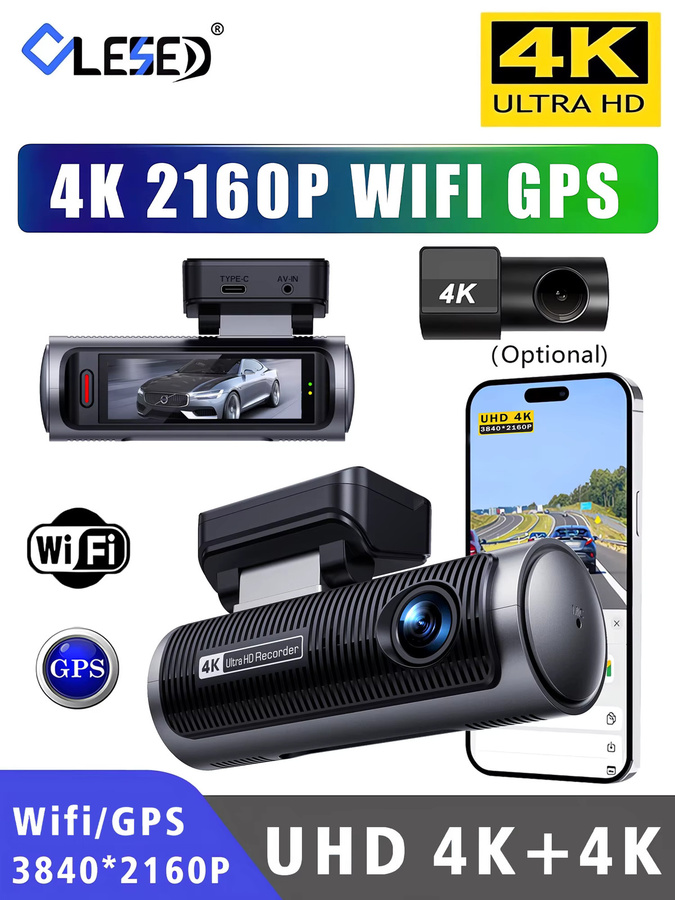 OLESED Dual-Objektiv 4K Dashcam mit WLAN und GPS, 24-Stunden-Nachtsicht, DVR-Videorekorder und Blackbox für dein Auto, Schwarz - Bild 7