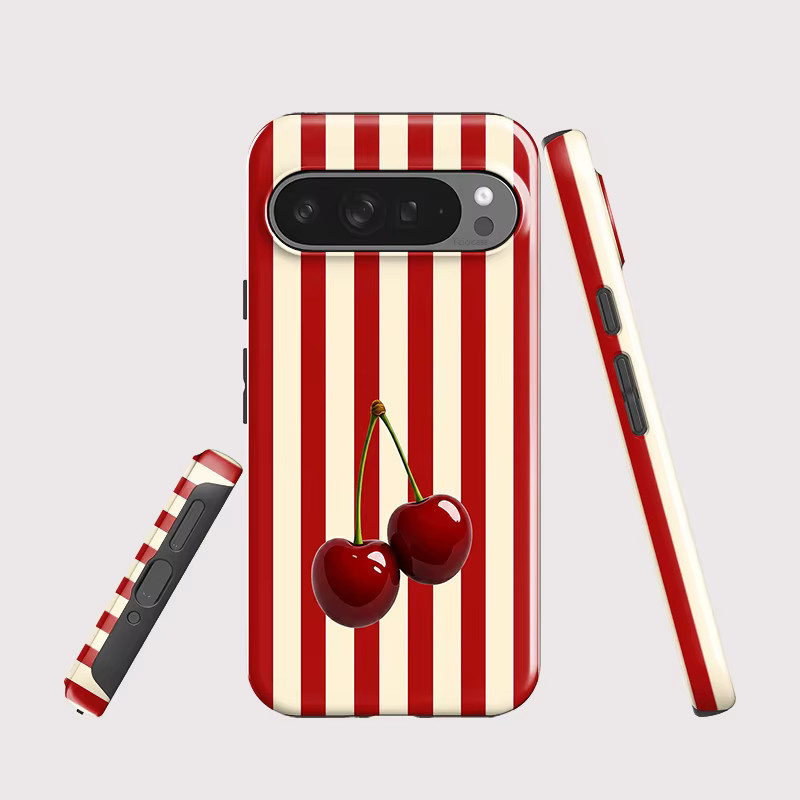 Fcicicase Handyhülle mit Kirschstreifenmuster für Google Pixel 10 Pro XL 10 Pro 10 9 9 Pro 8 8A 7A, stoßfeste matte Acryl-Abdeckung in Rot - Bild 2