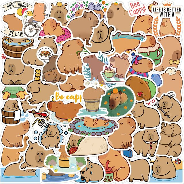 50 oder 100 Stück Capybara PVC Aufkleber in Multicolour für Scrapbooking und Dekoration - Bild 1