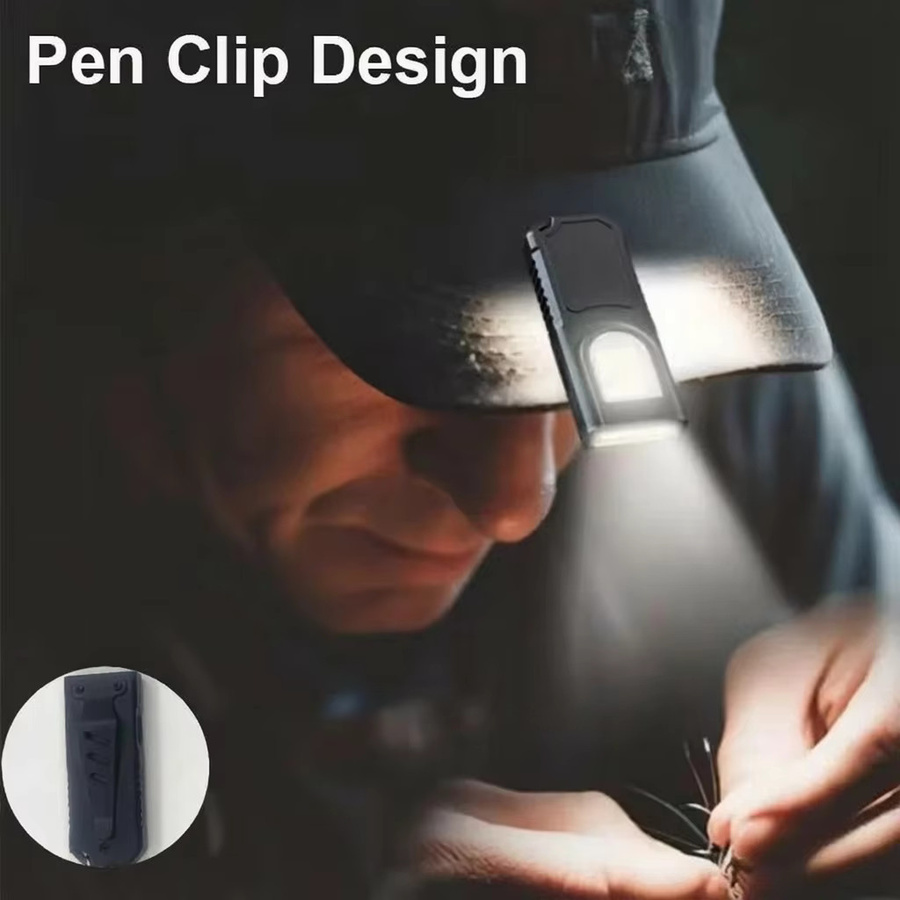 ESMARTER Mini-Taschenlampe als Schlüsselanhänger mit USB-Ladefunktion, LED COB Arbeitslicht in Schwarz - Bild 3