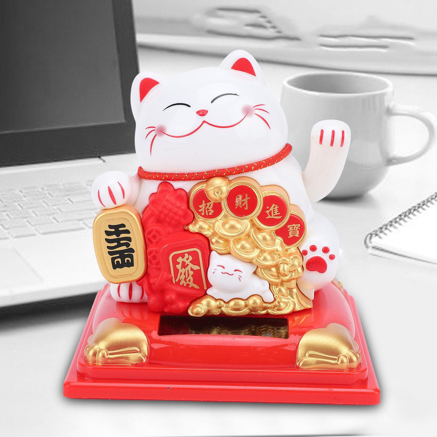 Solarbetriebene Glückskatze-Statue mit winkendem Arm und Staubschutzhülle als dekoratives Ornament für Zuhause oder Geschäft - Bild 2