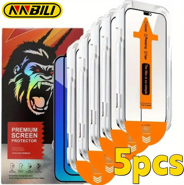 NNBILI 5 Stück HD Gehärtetes Glas Displayschutzfolien für iPhone 18 17 16 Pro Max 15 14 13 12 11, transparent, kratzfest und staubfreie Installation - Bild 1