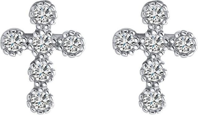 Ohrringe Kreuz, 925 Silber, Zirkonia, Damen, gray - Bild 1