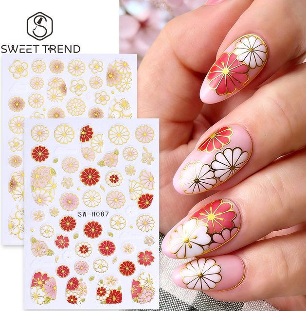 SWEET TREND Nagel-Aufkleber, Gänseblümchen, Metallic Gold, 2 Stück - Bild 1