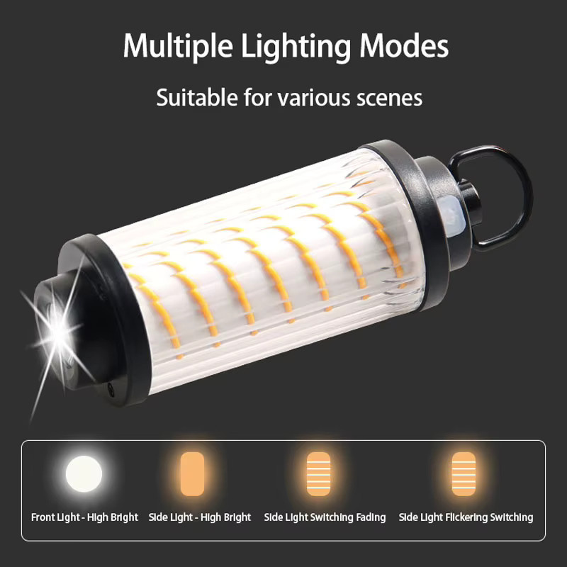 ESMARTER Retro LED Camping Lampe mit 2600mAh Akku, wiederaufladbare Taschenlampe in Weiß mit Haken für Outdoor und Zelt - Bild 3