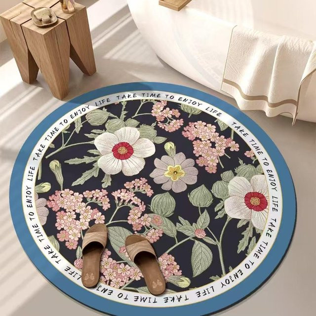 Yiran Furniture Kieselgurmatte Rund mit Blumenmuster, Saugfähig und Rutschfest, Multicolour, Durchmesser: 60 cm - Bild 1