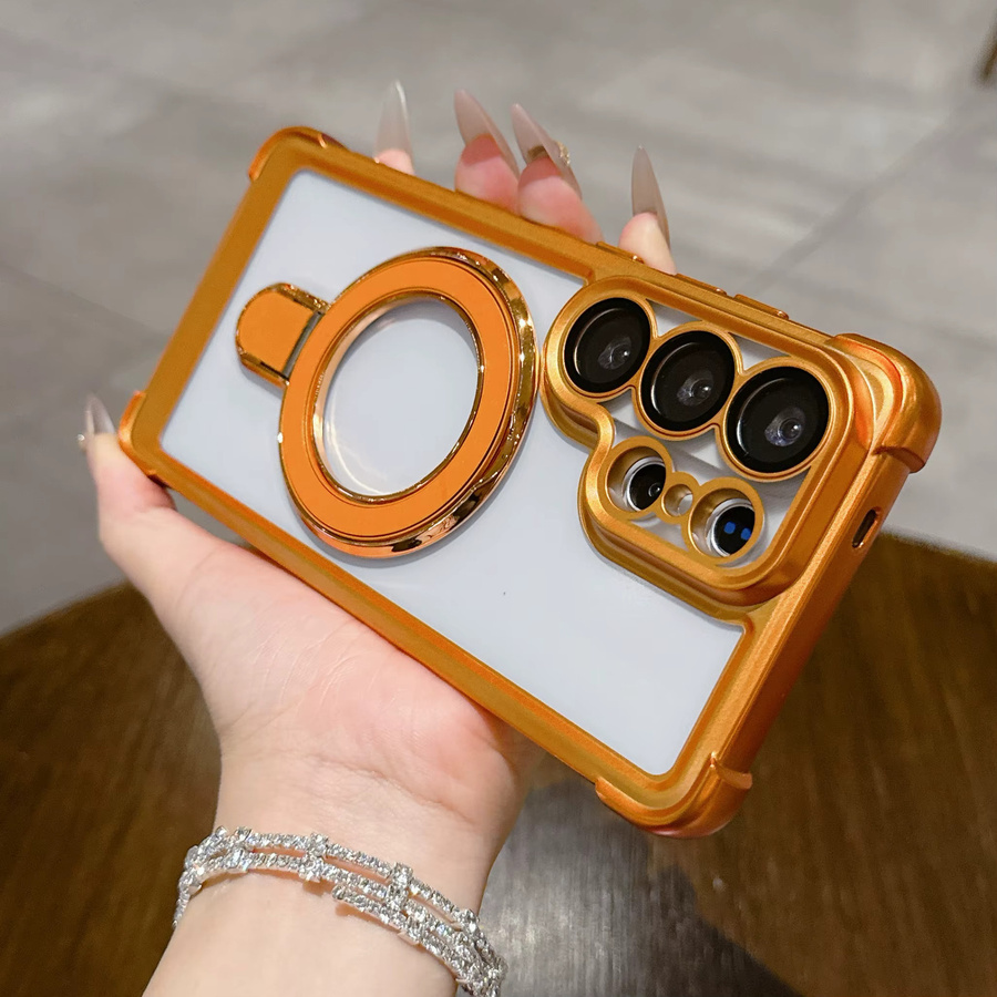 Magnetische Schutzhülle für Samsung Galaxy S23 S24 S25 S26 Ultra Plus mit integriertem Ständer und MagSafe Kompatibilität in Schwarz oder Orange - Bild 2