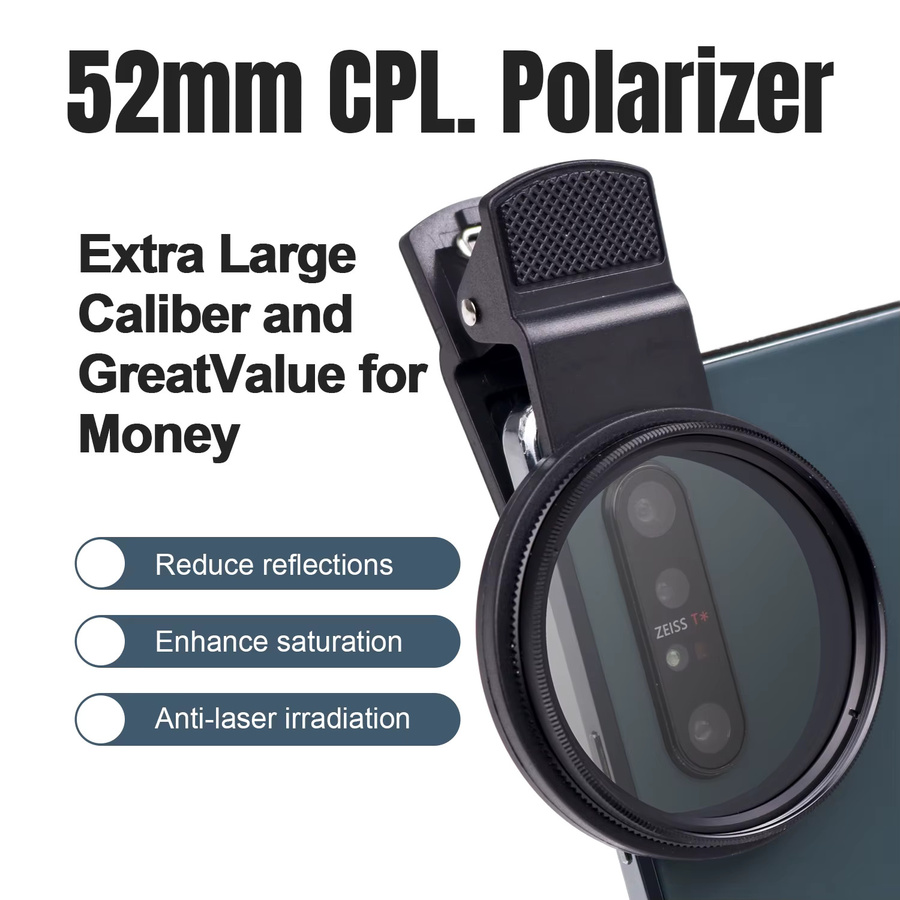 JC TATTOO Clip-on CPL Polarisator Filter für Smartphone und Kamera, 52mm, Schwarz - Bild 5
