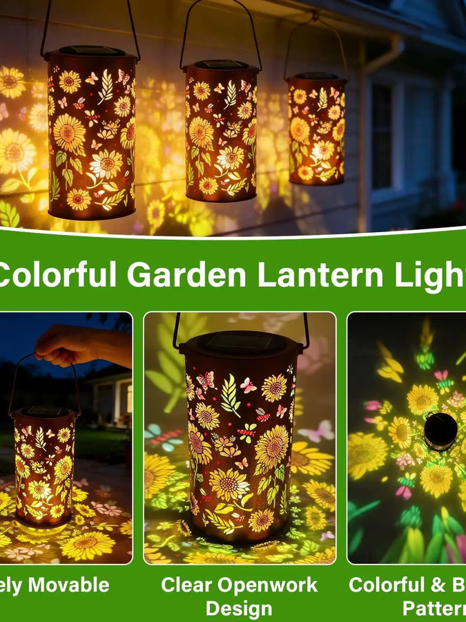 Leclstar Sonnenblumen-Glow Solar-Laternen aus Metall mit warmweißem LED-Licht als wasserdichte Outdoor-Hängelampe für Garten und Hof - Bild 6