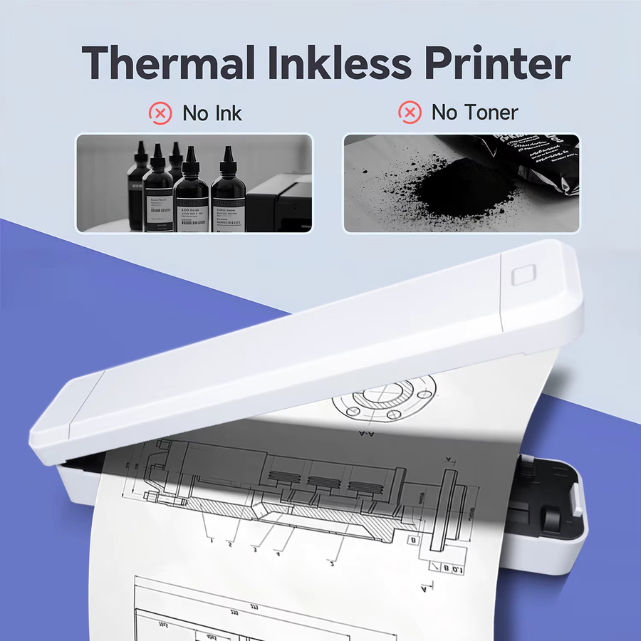 Marklife X8 Kabelloser Tragbarer Thermodrucker in Weiß, Tintenlos, Unterstützt A4 und iOS für Reisen, Zuhause und Büro - Bild 4