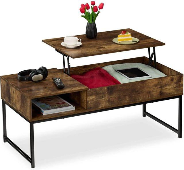 Relaxdays Couchtisch modern in Schwarz mit höhenverstellbarer Aufklappfunktion, B/T/H: 110 x 45 x 50 cm - Bild 1