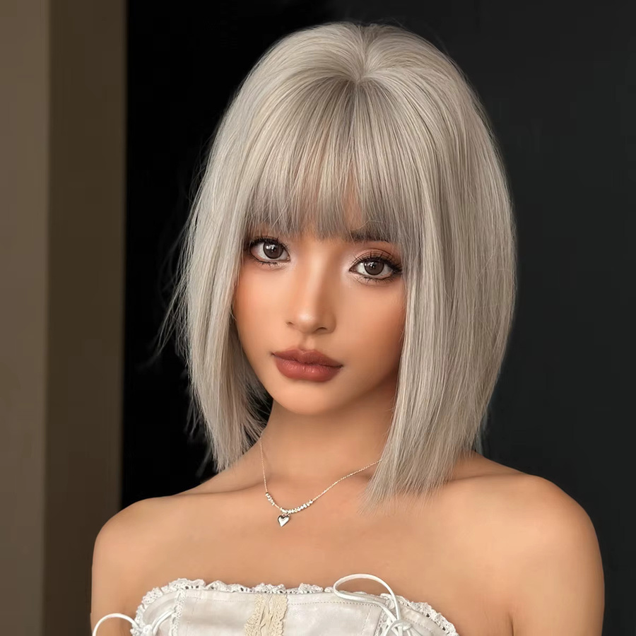 7JHH WIGS Perücke, kurz, glatt, aschbeige, Damen - Bild 2