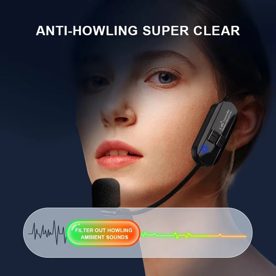 Virwir Drahtloses 2,4g Kopfmontiertes Mikrofonsender-Set in Schwarz für Voice-PA-Systeme, Gitarre, Fitness und Gaming - Bild 2