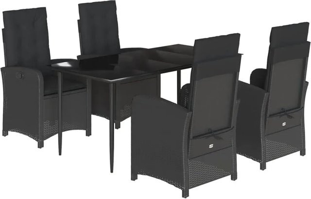 vidaXL 5-teilige Garten-Essgruppe aus Poly-Rattan in Schwarz mit Kissen und Glastisch - Bild 1