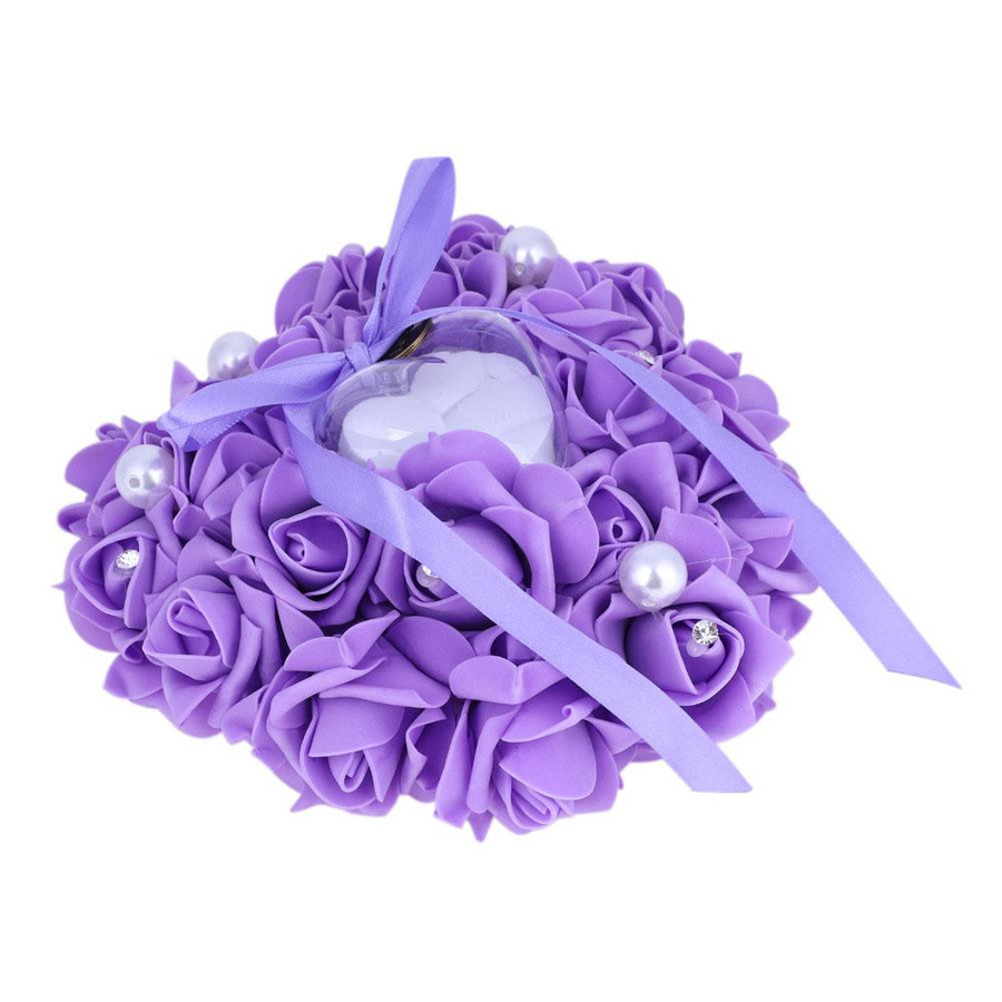 mfySpace Ringkissen in Herzform aus Satin mit Perlen für Hochzeiten in Weiß, Rot, Lila oder Rosa - Bild 2