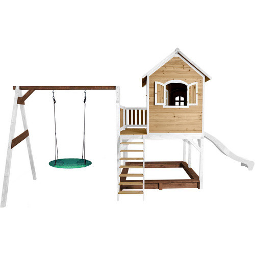 Axi Liam Spielturm aus Holz mit Summer Nestschaukel und Rutsche, Braun/Weiß, B/H/T: 613 x 291 x 277 cm - Bild 2