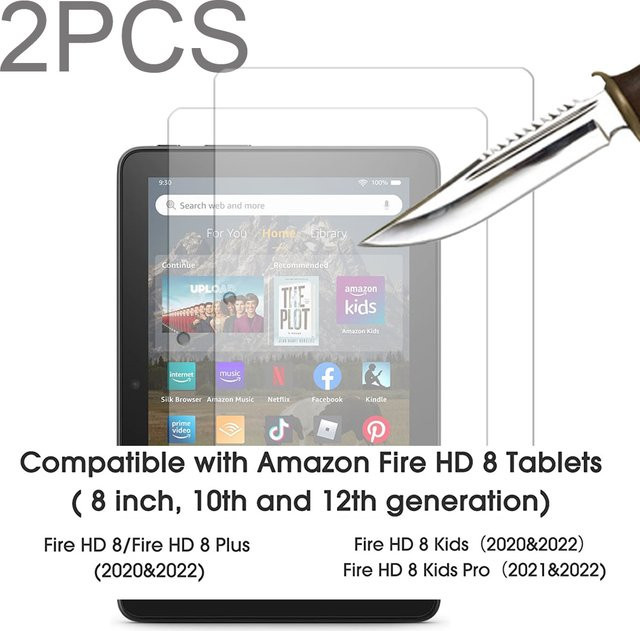 2 Stück Ropada Displayschutzfolie aus gehärtetem Glas für Kindle Fire HD 8 Plus Kids Edition 8 Zoll, transparent - Bild 1