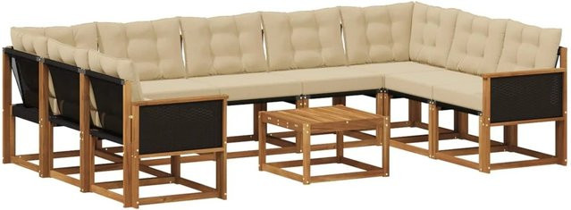 vidaXL Outdoor-Sofagarnitur in L-Form aus Massivholz Akazie mit 10 Kissen in Natur und Beige - Bild 1