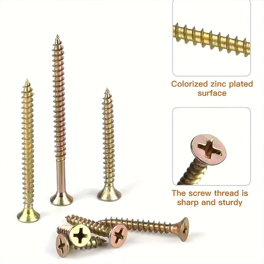 MIVM Holzschrauben-Set M3.5 M4 aus Stahl, Farbverzinkt in Gold, Phillips-Kopf Senkkopfschrauben, Selbstschneidende Metall- und Trockenbauschrauben - Bild 3
