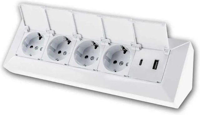ChiliTec 4-Fach Steckdosenblock mit USB-A und USB-C Anschlüssen in Weiß mit Klappen - Bild 1