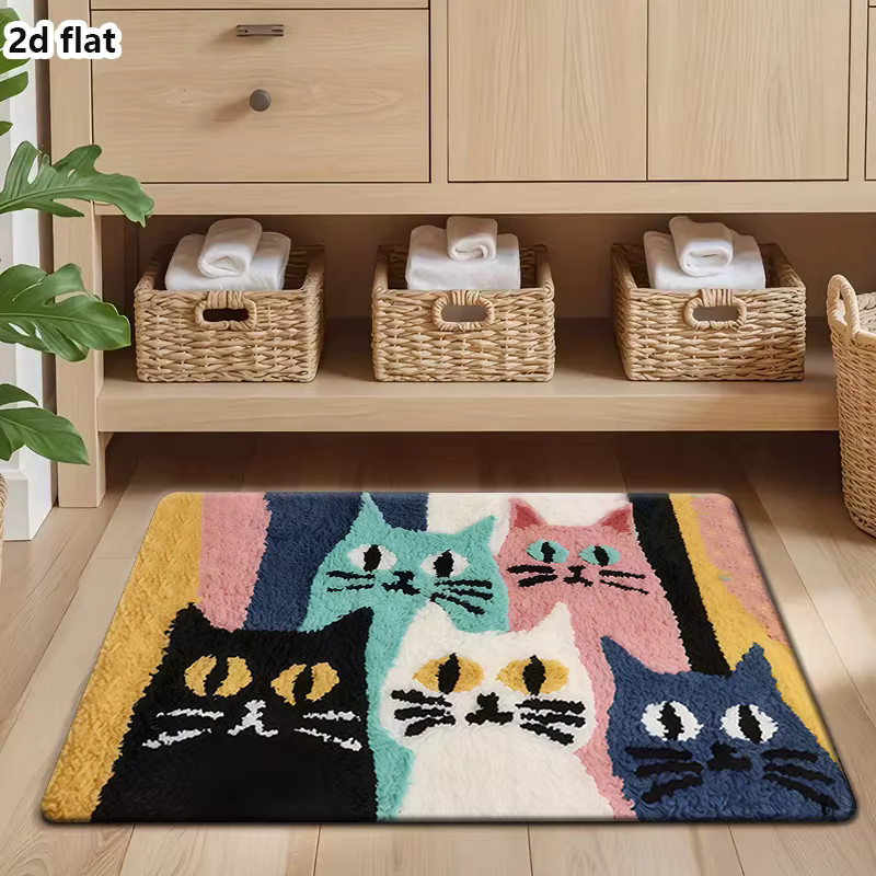 VIKAMA Kätzchen-Teppich mit Katzenmotiv, bunter weicher Teppich für Wohnzimmer, Küche oder Schlafzimmer, mehrfarbig - Bild 3
