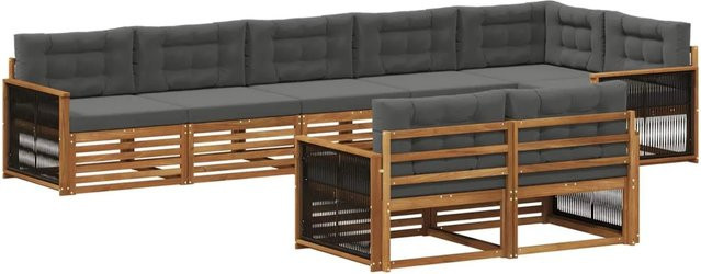 vidaXL Outdoor-Sofagarnitur aus Akazienholz in L-Form mit Kissen, Farbe: Natur und Anthrazit - Bild 1