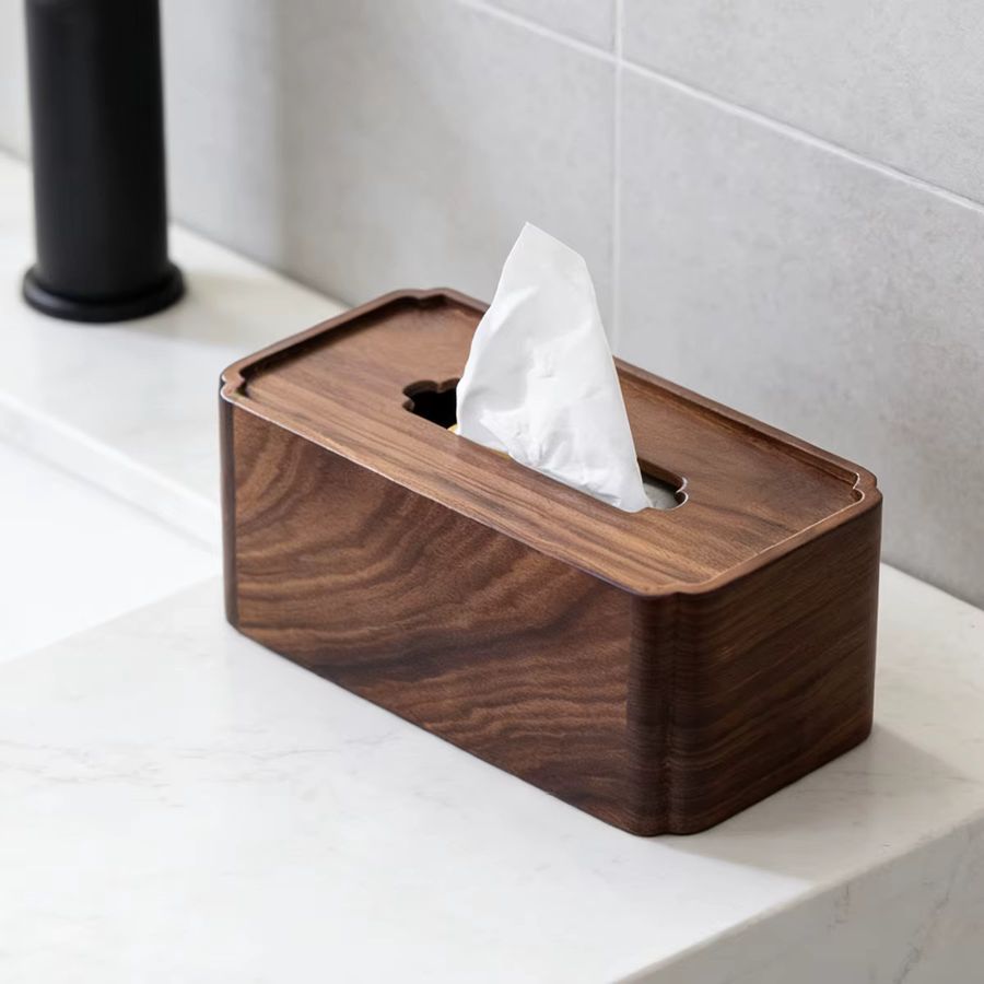 Premium-Taschentuchbox aus Wengeholz mit ausziehbarem Boden und rostfreier Feder in Rechteckform - Bild 6