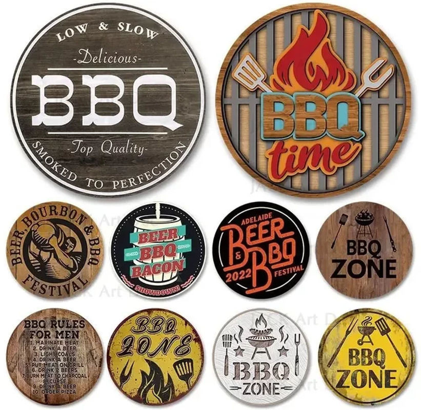 HELLOYOUNG BBQ Zone Metallschild Vintage Dad's BBQ Retro Barbecue Rules Dekoration mehrfarbig - Bild 1