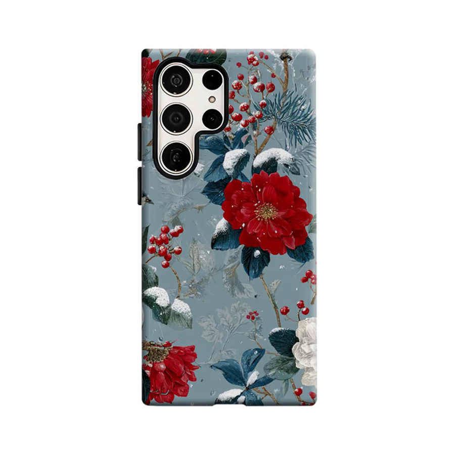 Stoßfeste Doppelschicht Handyhülle mit winterlichem Schnee-Blumen- und Vogel-Design für Samsung Galaxy S25 Ultra, S24 und S23 Ultra Plus, Multicolor - Bild 6