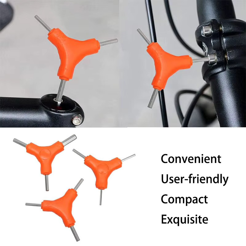 Dreiwege-Dreiecksschlüssel Fahrrad-Inbusschlüssel und Drehmomentschlüssel Set mit Sechskantschlüssel für Reparaturarbeiten in Rot und Orange - Bild 3